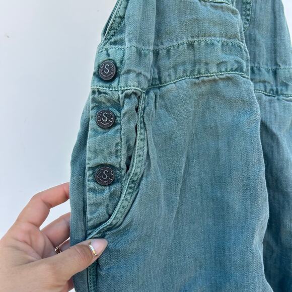 Sundance Hannah Overalls Green Herringbone Linen Vintage Wash XS - Picture 7 of 9